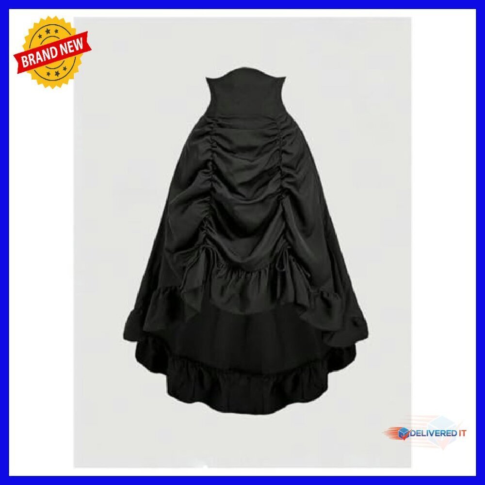 Plus Size Renaissance Skirt Asymmetrical High Waisted Ruched Midi - Picture 4 of 5